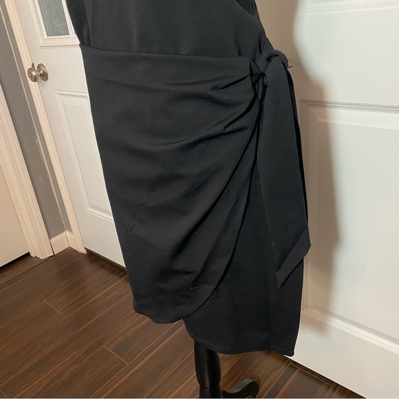 Express Little Black Mini Faux Wrap Dress with Scoop‎ Neck and Tie - Picture 7 of 16